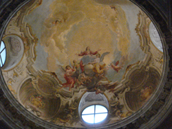 Decorated ceiling above a chapel in the Cathedral of San Lorenzo in Lugano, Switzerland